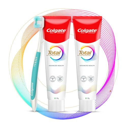 Colgate Total 300Gm (2 X 150Gm) Advanced Health Anti-Germ Toothpaste Tooth Paste With 12-Hour Anti-Germ Protection Whole Mouth Health (Combo Pack Offer)(5.2 Ounce)