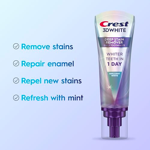 Crest 3D White Deep Stain Remover Toothpaste Teeth Whitening For Adults 3.1Oz 2 Pack Sensitivity Safe Enamel Repair Cavity Protection Fluoride Toothpaste Travel Size Toiletries