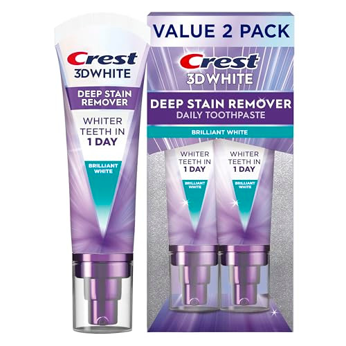 Crest 3D White Deep Stain Remover Toothpaste Teeth Whitening For Adults 3.1Oz 2 Pack Sensitivity Safe Enamel Repair Cavity Protection Fluoride Toothpaste Travel Size Toiletries