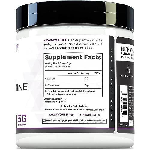 Cutler Essentials 100 Pure L-Glutamine For Enhanced Recovery Lean Muscle Support And Improved Protein Synthesis Unflavored 60 Servings