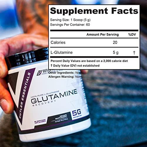 Cutler Essentials 100 Pure L-Glutamine For Enhanced Recovery Lean Muscle Support And Improved Protein Synthesis Unflavored 60 Servings