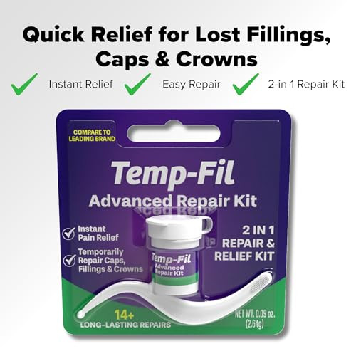Dentemp Temp-Fil Advanced Repair Kit 2-In-1 Repair & Relief Kit For Lost Fillings Loose Caps & Crowns Instant Relief 14 Long-Lasting Repairs 2.64G (Packaging May Vary)