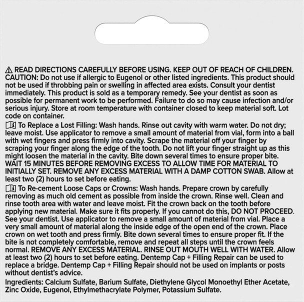Dentemp Maximum Strength Loose Cap And Lost Filling Repair - Dental Repair Kit For Instant Pain Relief - Value Pack (5G (Pack Of 2))