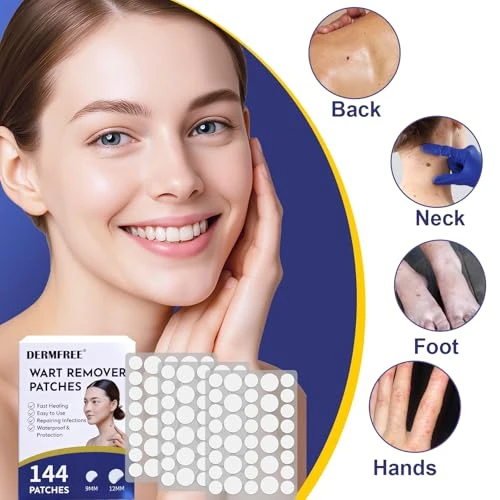 Dermfree Wart Treatment Patches With 1 Salicylic Acid Thin Waterproof Hydrocolloid Stickers For Hands & Feet Discreet Protective Covers 144 Count