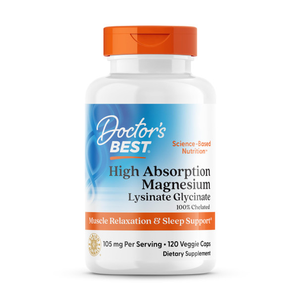 Doctor'S Best High Absorption Magnesium Glycinate Lysinate Supplement For Sleep Support - Chelated Magnesium Capsules For Women & Men 105 Mg Per Serving Calm Support Vegan 120 Veg Caps