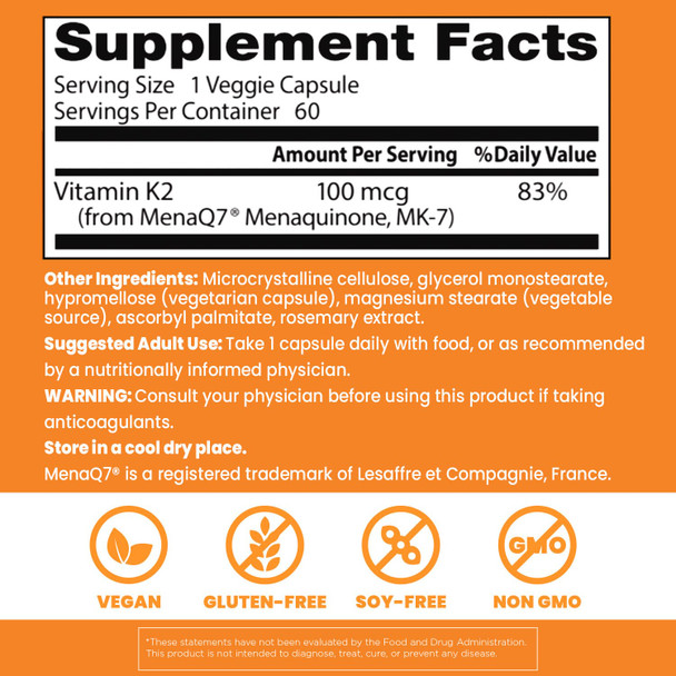 Doctor'S Best Natural Vitamin K2 Mk7 Supplement For Men & Women - Bone Health Support 100 Mcg Vitamin K-2 Mk-7 Capsules With Menaq7 Calcium Support Non Gmo Vegan 60 Veg Caps