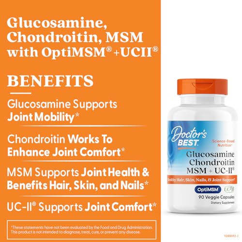 Doctor'S Best Glucosamine Chondroitin Msm Uc-Ii - Joint Health Support Supplement For Women & Men Nutritional Support For Joint Strength Hair Skin & Nails Gluten Free Non Gmo 90 Veg Capsules