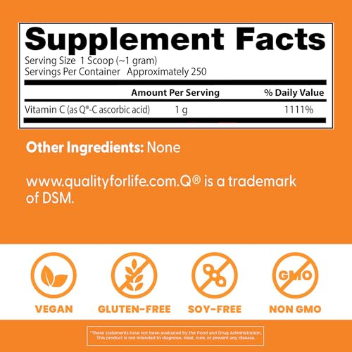 Doctor'S Best Vitamin C Powder With Q-C Healthy Immune System Brain Eyes Heart And Circulation Joints Sourced From Scotland 250G 8.8 Ounce