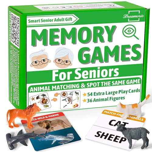 Dreamorie Animal Matching Memory Games For Dementia Patients Alzheimers Activities Kit W/ 36 Realistic Animal Figures & 54 Cards Fun Brain Training Product & Meaningful For Seniors And Elderly