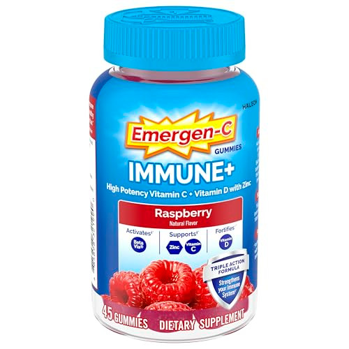Emergen-C Immune Triple Action Immune Support Gummies Betavia (R) 1000Mg Vitamin C B Vitamins Vitamin D And Antioxidants Raspberry 45 Count