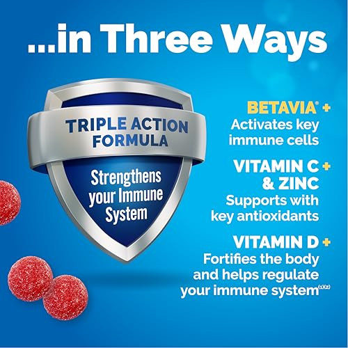 Emergen-C Immune Triple Action Immune Support Gummies Betavia (R) 1000Mg Vitamin C B Vitamins Vitamin D And Antioxidants Raspberry 45 Count