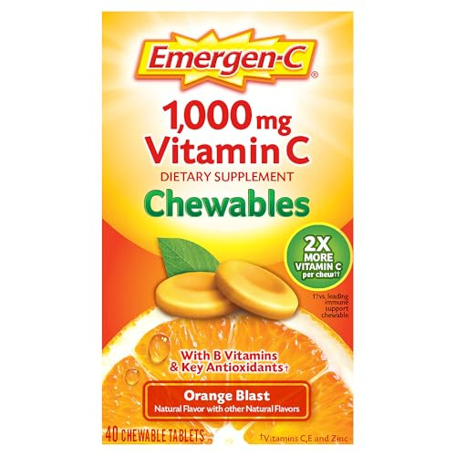 Emergen-C Chewable Vitamin C 1000Mg With B Vitamins And Antioxidants Tablet (40 Count Orange Blast Flavor) Dietary Supplement