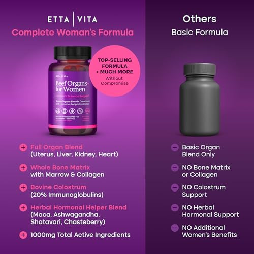 Etta Vita Primal Beef Organ Supplement For Women (Made In Usa) Boosted W Shatavari Maca Ashwagandha And Chasteberry - Grass Fed Uterus Ovary Liver Kidney Heart Bone Matrix Gotu Kola And Queen Colostrum
