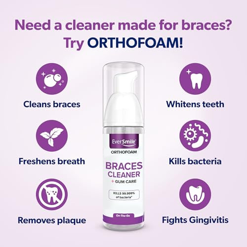 Eversmile Orthofoam Braces Cleaner Bundle Full Size & Travel Size Brushable Foam Whitens Teeth Eliminates Bacteria Fights Plaque And Bad Breath Cleans Under Brackets And Wires 50Ml & 25Ml