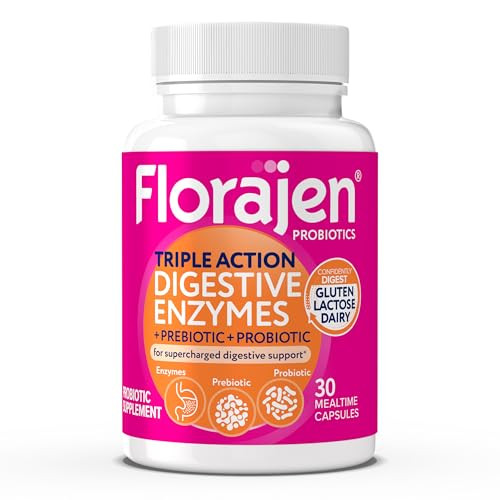 Florajen Digestive Enzymes With Probiotics and  Prebiotics  Triple-Action Formula For Gut Health Bloating and  Gas Relief  Supports Gluten and  Dairy Digestion  Clean  Non-Gmo 30 Count