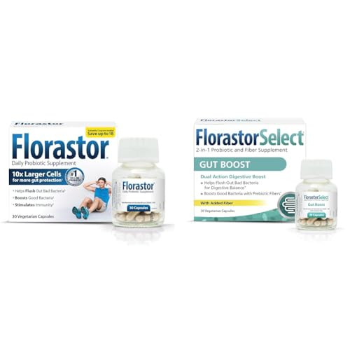 Florastor Probiotic Bundle For Digestion Gut Health 30 Ct. Probiotic For Digestive & Immune Health 30 Ct. Gut Boost Daily Probiotic & Prebiotic - Boost Good Bacteria & Flush Out The Bad