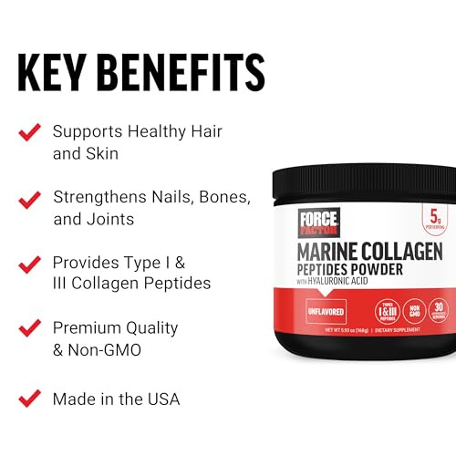 Force Factor Marine Collagen Powder For Women And Men Marine Collagen Peptides Type I & Iii With Hyaluronic Acid To Support Healthy Hair Skin Nails Bones And Joints Unflavored 30 Servings