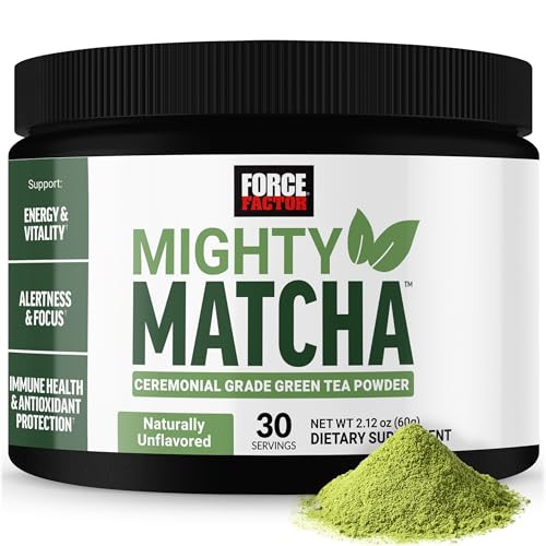 Force Factor Mighty Matcha Powder Premium Organic Matcha Green Tea Superfood To Support Calm Energy Focus Antioxidant Protection & Vitality Naturally Unflavored 30 Servings