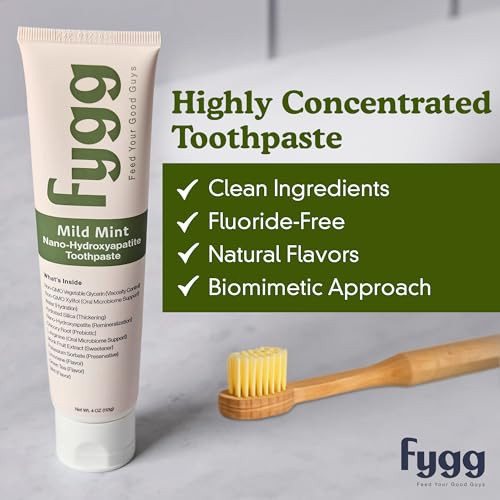 Fygg 2-Pack Fluoride-Free Toothpaste (Mild Mint Vanilla) Advanced Nano-Hydroxyapatite Formula For Sensitive Teeth Whitening And Remineralization (4Oz Each)