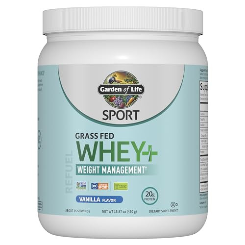 Garden Of Life Sport Whey Plus Weight Management With Amino Energy - 20G Of Grass Fed Protein Isolate For Women And Men - Vanilla Powder - With Capsimax 2 Billion Cfu Probiotics About 15 Servings