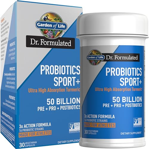 Garden Of Life Dr Formulated Sport Probiotics Digestive Supplement Organic Prebiotics For Women & Men Athletes Clinically Studied Turmeric Curcumin 50 Billion Cfu Gut Health Acidophilus 30Ct