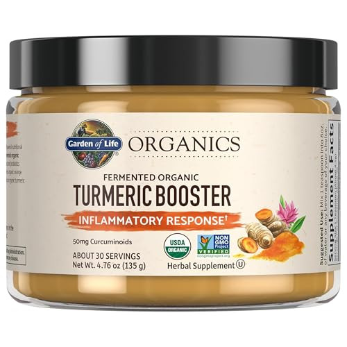 Garden Of Life Organics Turmeric Booster Inflammatory Response Powder - 30 Servings 50Mg Curcumin (95 Curcuminoids) & Probiotics Organic Non-Gmo Vegan & Gluten Free Herbal Supplements
