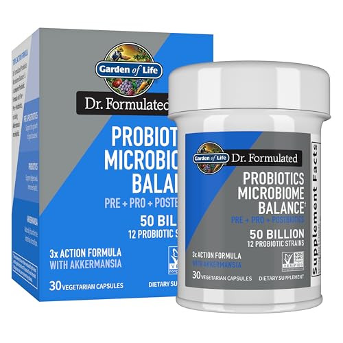 Garden Of Life Dr. Formulated Microbiome Balance Probiotics With Pre Pro & Postbiotics 12 Probiotic Strains Digestive Health Immune Support Non-Gmo Gluten-Free 30 Vegetarian Capsules