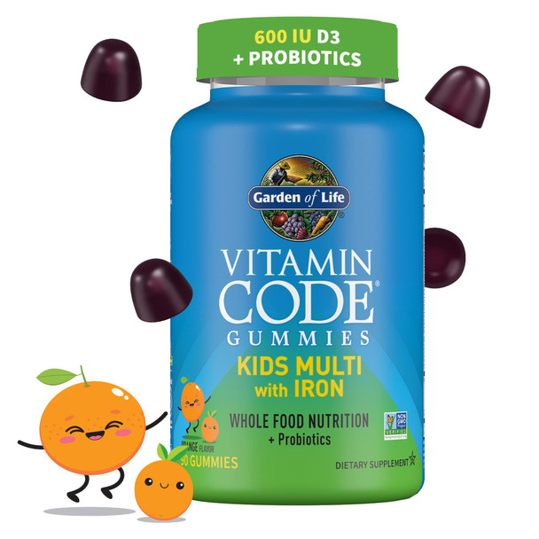 Garden Of Life Kids Multivitamin Gummy With Iron Probiotics For Immune Health & Digestion Vitamins D C E B Zinc For Energy & Development Vitamin Code Non-Gmo Gluten-Free 90 Orange Gummies 30 Day Supply