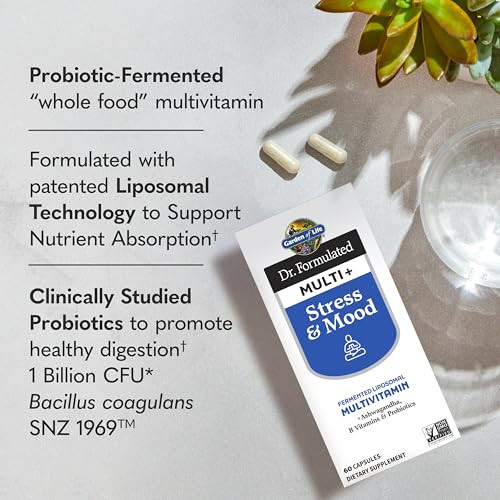Garden Of Life Dr. Formulated Multi Stress & Mood Capsule With Ashwagandha B Vitamins & Probiotics Daily Multivitamin For Occasional Stress Relief Immune Support Gluten-Free 60 Capsules