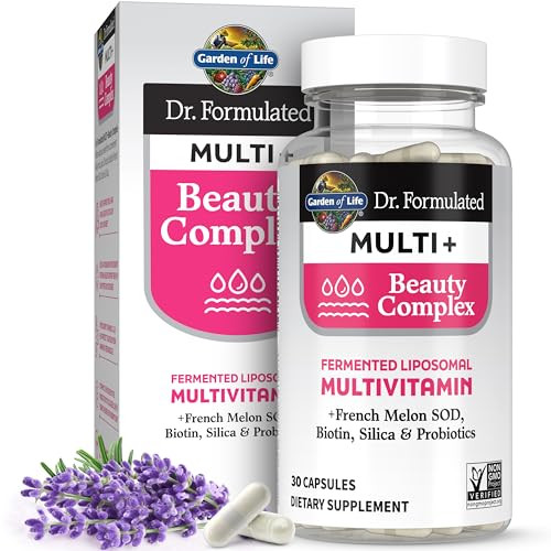 Garden Of Life Dr Formulated Multi Beauty Complex Fermented Liposomal Multivitamin Plus Hair Skin And Nails Vitamins French Melon Sod Biotin & Probiotics 30 Capsules Supplement For Women & Men