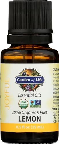 Garden Of Life Lemon Essential Oil 100 Pure Essential Oil For Diffuser Aromatherapy Meditation Joyful And Refreshing Usda Organic Non-Gmo 0.5 Fl Oz
