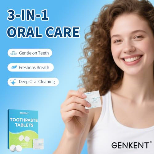 Genkent Travel Toothpaste Tablets And 12 Pcs Replacement Toothbrush Heads Compatible With Oral B Braun