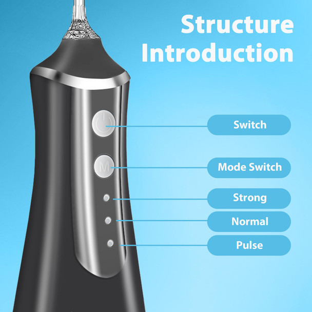 Genkent Water Flosser Pick For Teeth Cleaning 300Ml Dental Oral Irrigator 3 Modes 5 Tips Rechargeable Travel Pik Waterproof Dental Picks Electric Flossing For Home (Black)