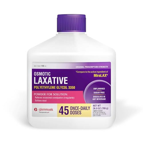Glenmark Therapeutics Polyethylene Glycol 3350 Powder Osmotic Laxative 45 Daily Doses Softens Stool Relieves Occasional Constipation Powder For Solution 26.9 Ounce