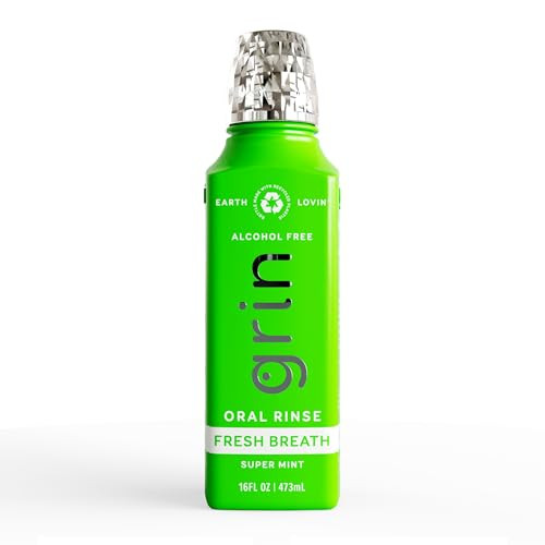Grin Fresh Breath Oral Rinse 16 Fl Oz Fresh Breath Mouthwash Super Mint Flavored Alcohol-Free