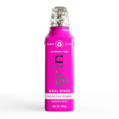 Grin Healthy Gums Oral Rinse 16 Fl Oz Fresh Breath Mouthwash Smooth Mint Flavored Alcohol-Free