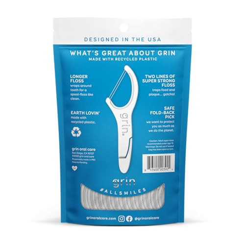 Grin Dental Floss 3 Packs Of 60 (Double Twice The Clean Deux Fois Plus Propre) White Total 180 1.0 Foot 0.18 Pounds