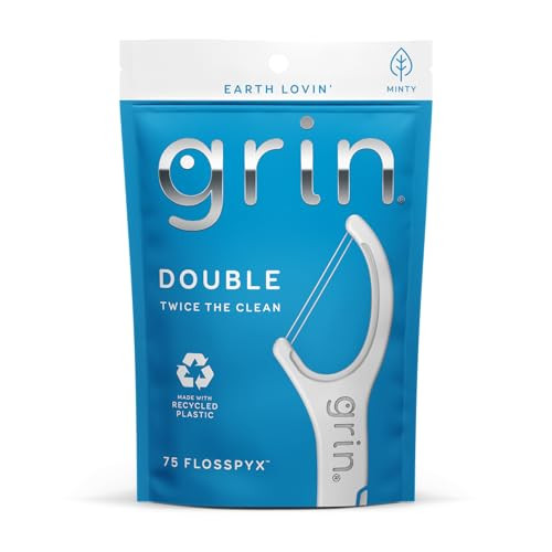 Grin Dental Floss 3 Packs Of 60 (Double Twice The Clean Deux Fois Plus Propre) White Total 180 1.0 Foot 0.18 Pounds