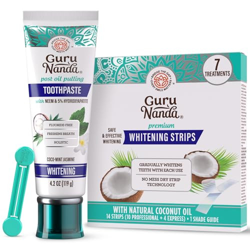 Gurunanda Whitening Duo Hydroxyapatite Toothpaste & 7-Day Whitening Strips For A Brighter Smile & Stronger Teeth