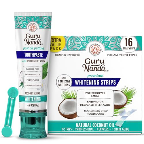 Gurunanda Ultimate Whitening Bundle Hydroxyapatite Toothpaste & 16-Day Whitening Strips For A Brighter Smile & Stronger Teeth