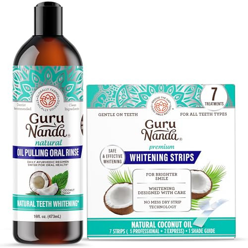 Gurunanda Naturally White Kit - Teeth Whitening Strips & Cocomint Pulling Oil For A Brighter Smile & Fresher Breath