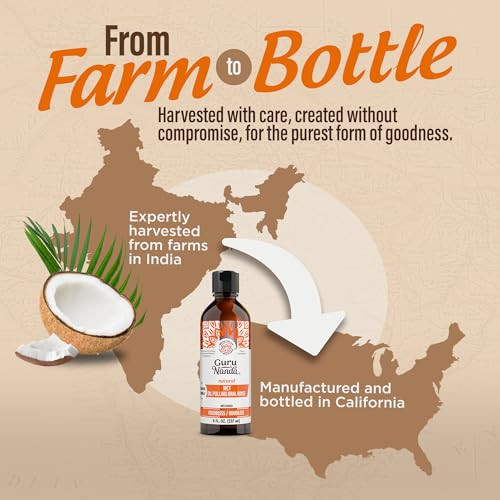Gurunanda Mct Oil Pulling Mouthwash For Gentle & Natural Oral Care Pure Coconut Oil Extracts Unflavoured Odorless & Colorless Alcohol-Free 8 Oz