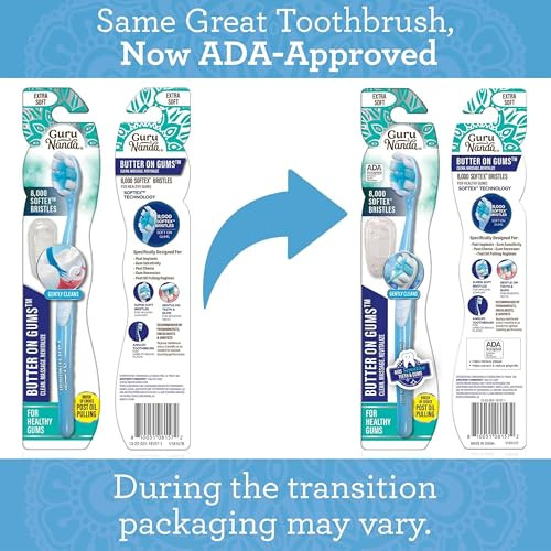 Gurunanda Butter On Gums Toothbrush Ada Accepted With 8000 Ultra Soft Softex Bristles For Sensitive & Receding Gums Perfect For Whiter Teeth 1 Ct (Pack Of 2)