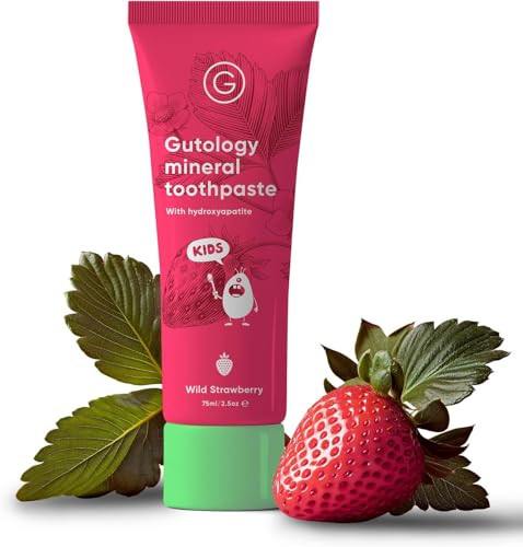 Gutology Kids Natural Probiotic Hydroxyapatite Toothpaste Fluoride Free Toothpaste Remineralising Enamel Repair Suitable For Children 2 Helps Sensitive Teeth - Wild Strawberry Flavour 3Oz
