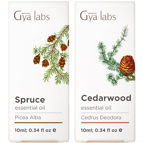 Gya Labs Spruce Essential Oil For Diffuser & Cedarwood Oil For Hair Set - Aromatherapy Grade Essential Oils Set - 2X0.34 Fl Oz - Gya Labs