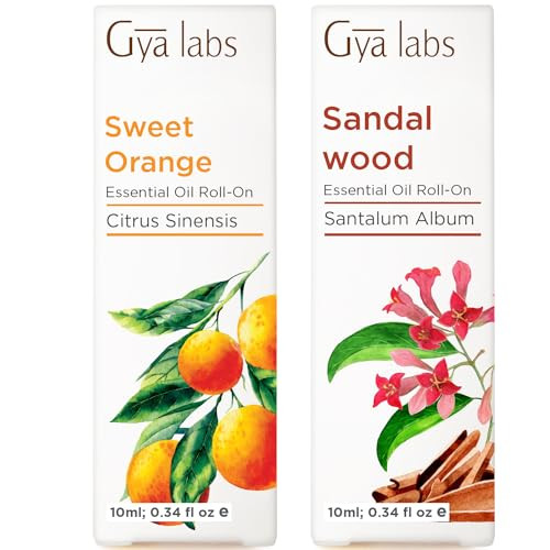 Gya Labs Sweet Orange & Sandalwood Roll On Set - Essential Oils Aromatherapy Roll On With Essential Oil Set - 2X0.34 Fl Oz - Gya Labs