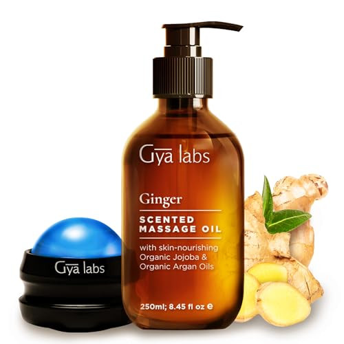 Gya Labs Ginger Massage Oil - 8.45 Fl Oz - 100 Pure Natural For Invigorating Muscle Comfort Sore Muscle Ginger Massage Oil With Roller Ball For Skin - With Arnica Vitamin E - Warming And Relaxing