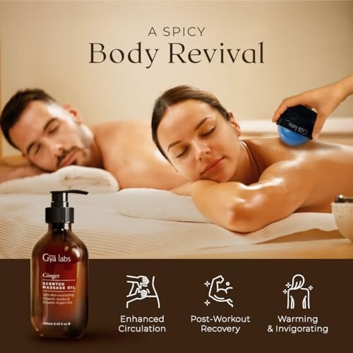Gya Labs Ginger Massage Oil - 8.45 Fl Oz - 100 Pure Natural For Invigorating Muscle Comfort Sore Muscle Ginger Massage Oil With Roller Ball For Skin - With Arnica Vitamin E - Warming And Relaxing