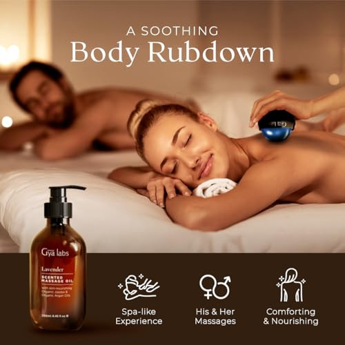 Gya Labs Lavender Relaxation Massage Oil - 8.45 Fl Oz - With Massage Roller Ball - Fast Absorbing 100 Pure Natural Blend Of Spa Quality Oils For Skin Muscle Relaxing - Calming Aromatic Self-Care
