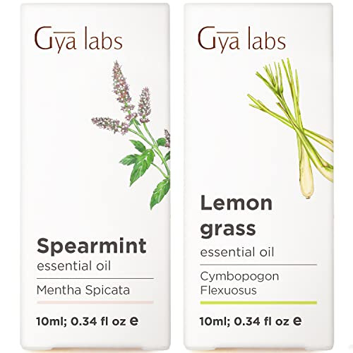 Gya Labs Spearmint Essential Oil For Diffuser & Lemongrass Essential Oil For Diffuser Set - Aromatherapy Grade Essential Oils Set - 2X0.34 Fl Oz - Gya Labs